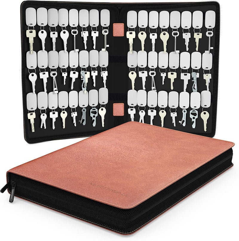 Northwall Leather Key Storage Organizer Case â€“ 48 Tags Zippered Binder for Property, Office, and Car Keys â€“ Portable Landlord Key Organizer for Landlords and Real Estate Professionals (Brown) - Image 1